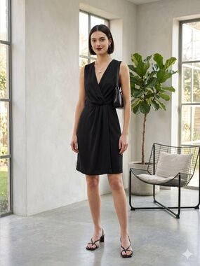 Joseph black crepe Stellina wrap front sleeveless dress - size 38 (US 6)